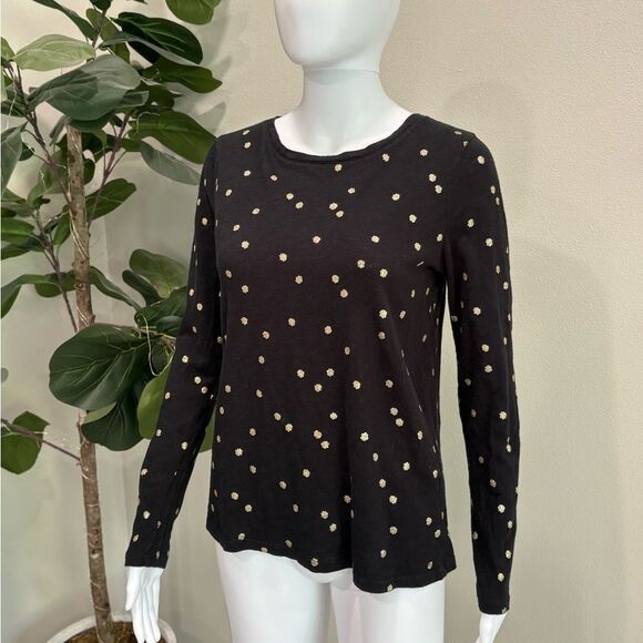 BODEN Gold Metallic Polka Dot Long Sleeve T-Shirt Womens Size Small Black Tee - Picture 5 of 10